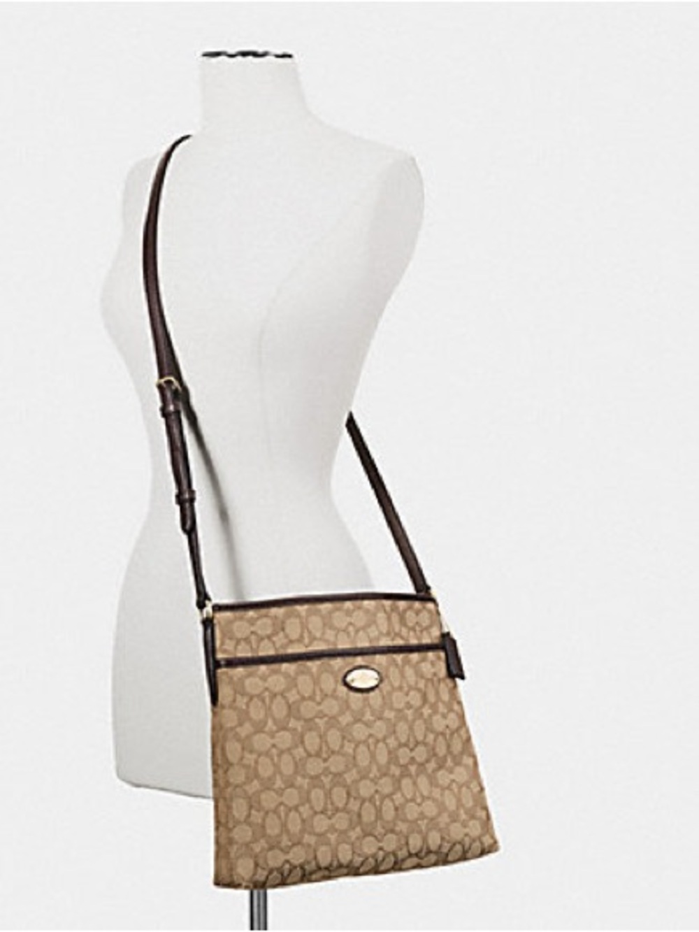 Coach Brown Signature File Bag Crossbody with Leather Trim